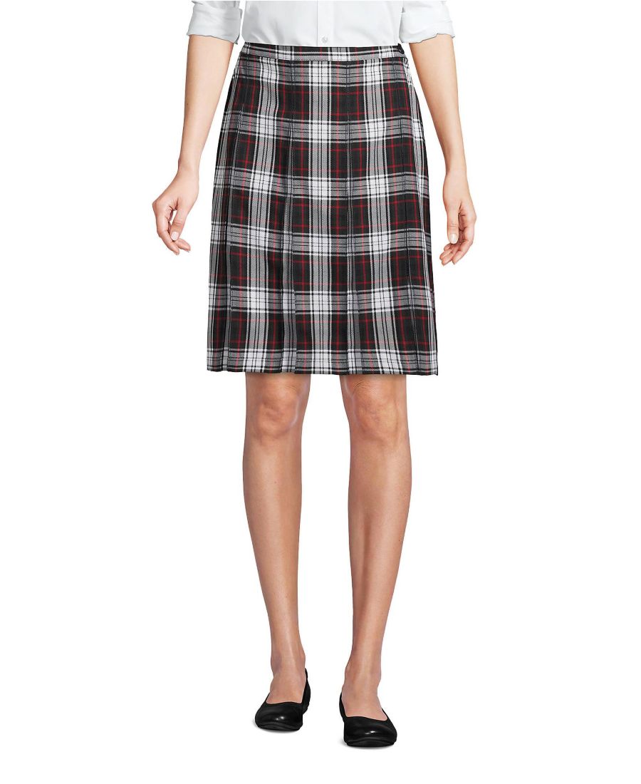 

Женская клетчатая юбка-плиссе длиной до колена Lands' End, Evergreen/white plaid
