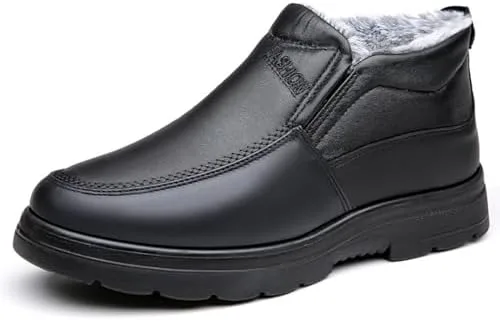 

Мужские зимние снегоходные сапоги из кожи с теплой меховой подкладкой, без шнурков, с ручной строчкой, низкие, противоскользящие, водоотталкивающие, легкие повседневные кроссовки для прогулок LETCLOCOM, черный