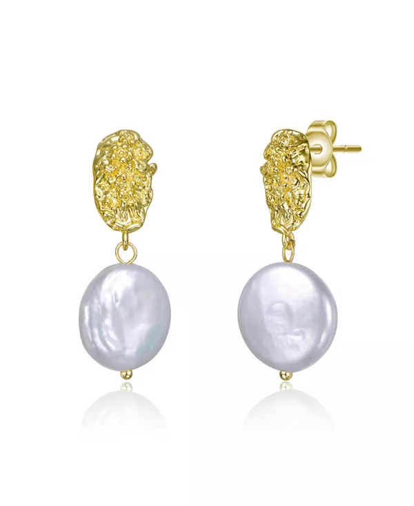 

Серьги-Подвески из стерлингового серебра 14 карат с позолотой и пресноводным жемчугом в форме монеты Genevive, gold