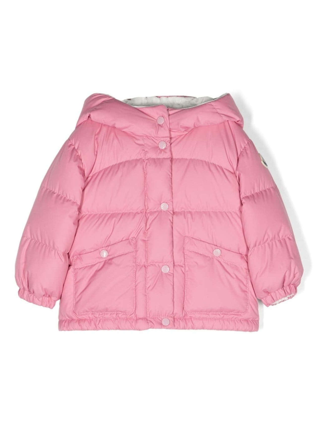 

Moncler Enfant пуховик с вышитым логотипом, розовый