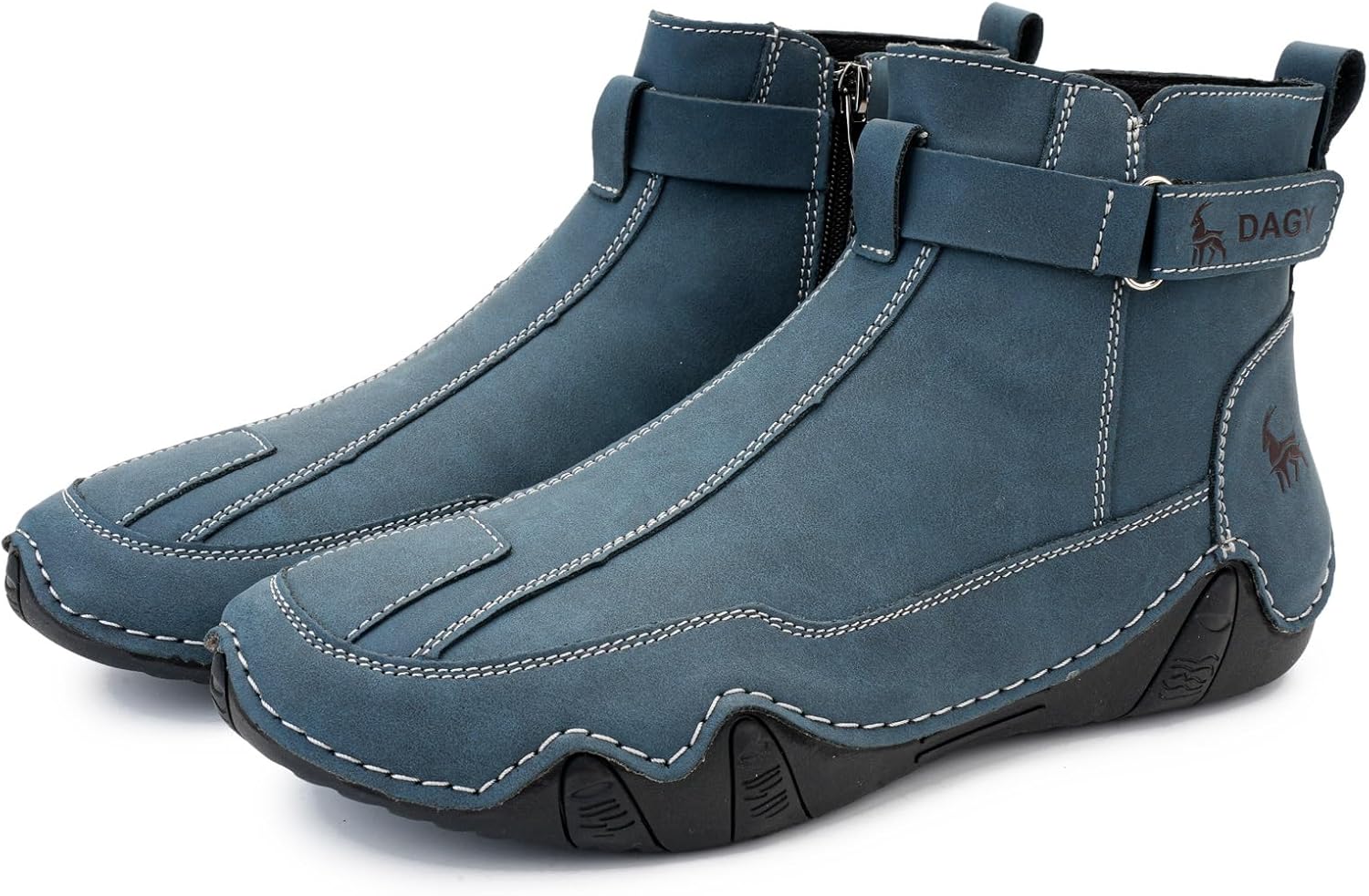 

Мужские ботинки Чукка, кожаные ботинки до щиколотки, модные ручной работы, с шнуровкой, повседневные, противоскользящие, для походов, вождения и прогулок, с боковой молнией Generic, синий