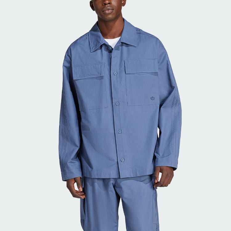 Adidas Originals Essential Premium Essentials+ Оверсайт Рубашка Мужская Серо-голубая — фото 3