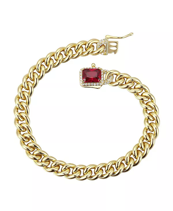 

Браслет-Цепочка панцирного плетения с покрытием из 14-каратного золота и цветными кубическими циркониями Rachel Glauber, red