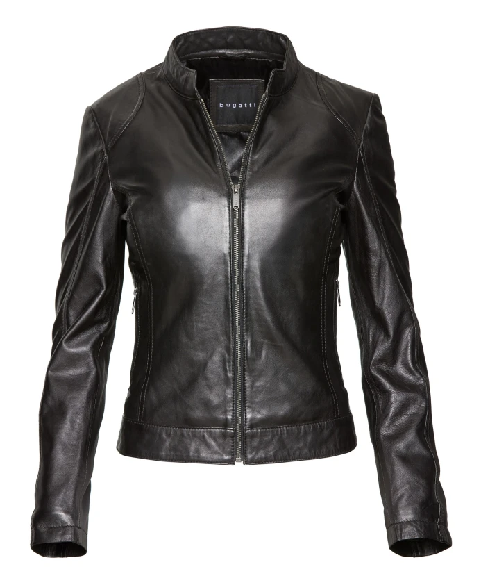

Классическая кожаная куртка со стойкой. Bugatti, черный