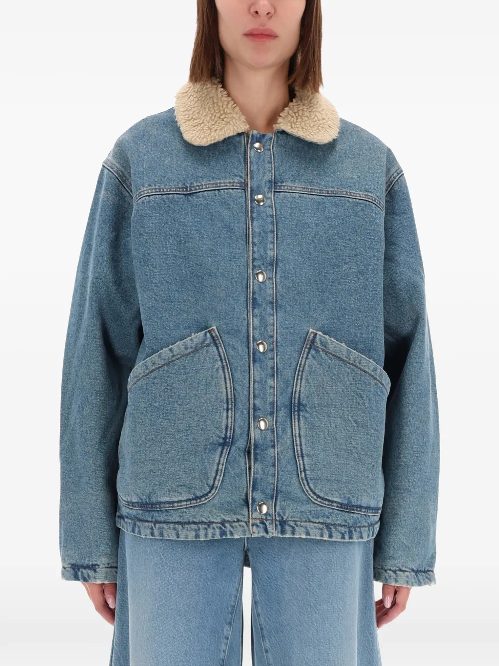 

Пиджак на пуговицах с фактурным воротником Amish, синий