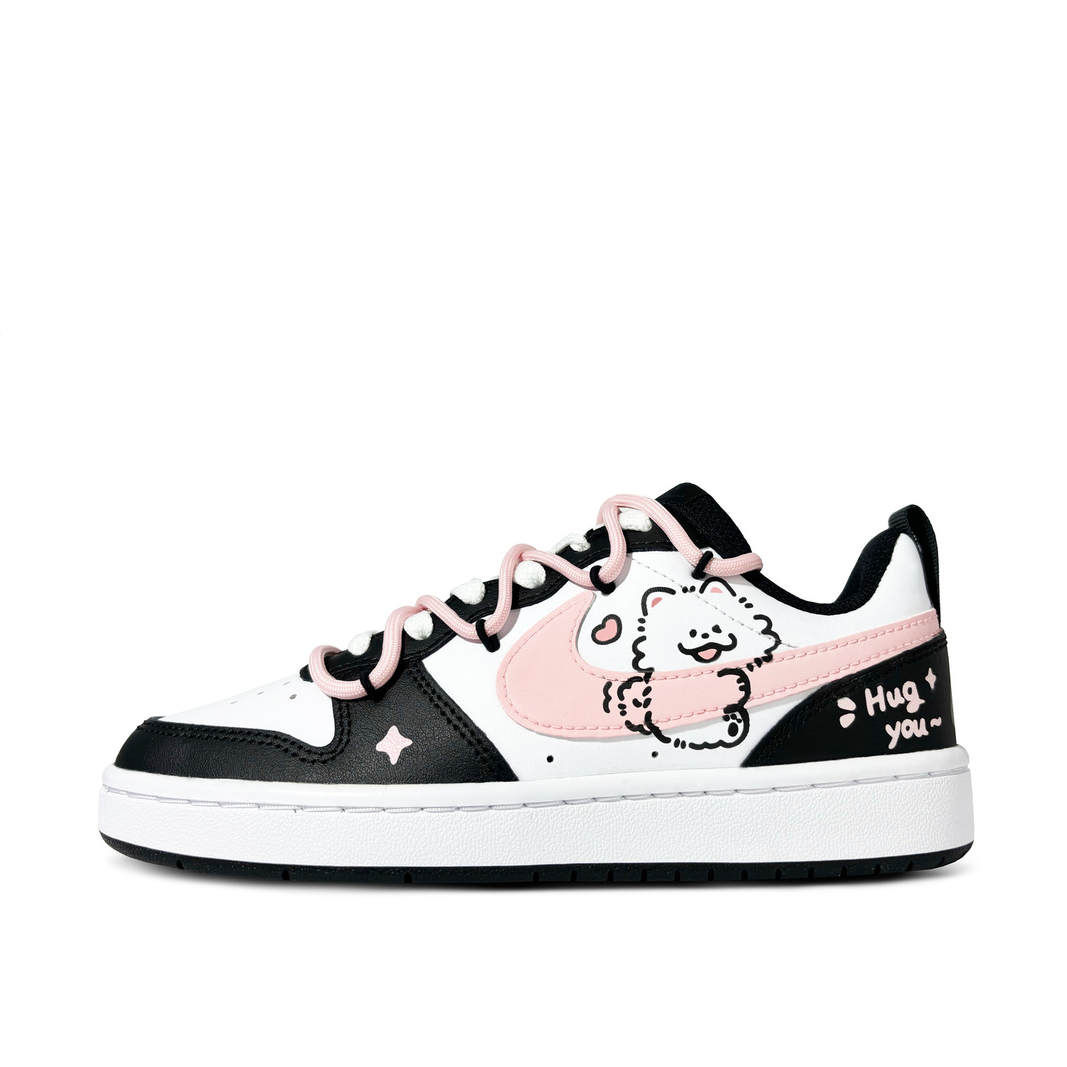 

Кроссовки для скейтбординга Nike Court Borough Hug Dog противоскользящие износостойкие низкие детские черные белые розовые подростковые