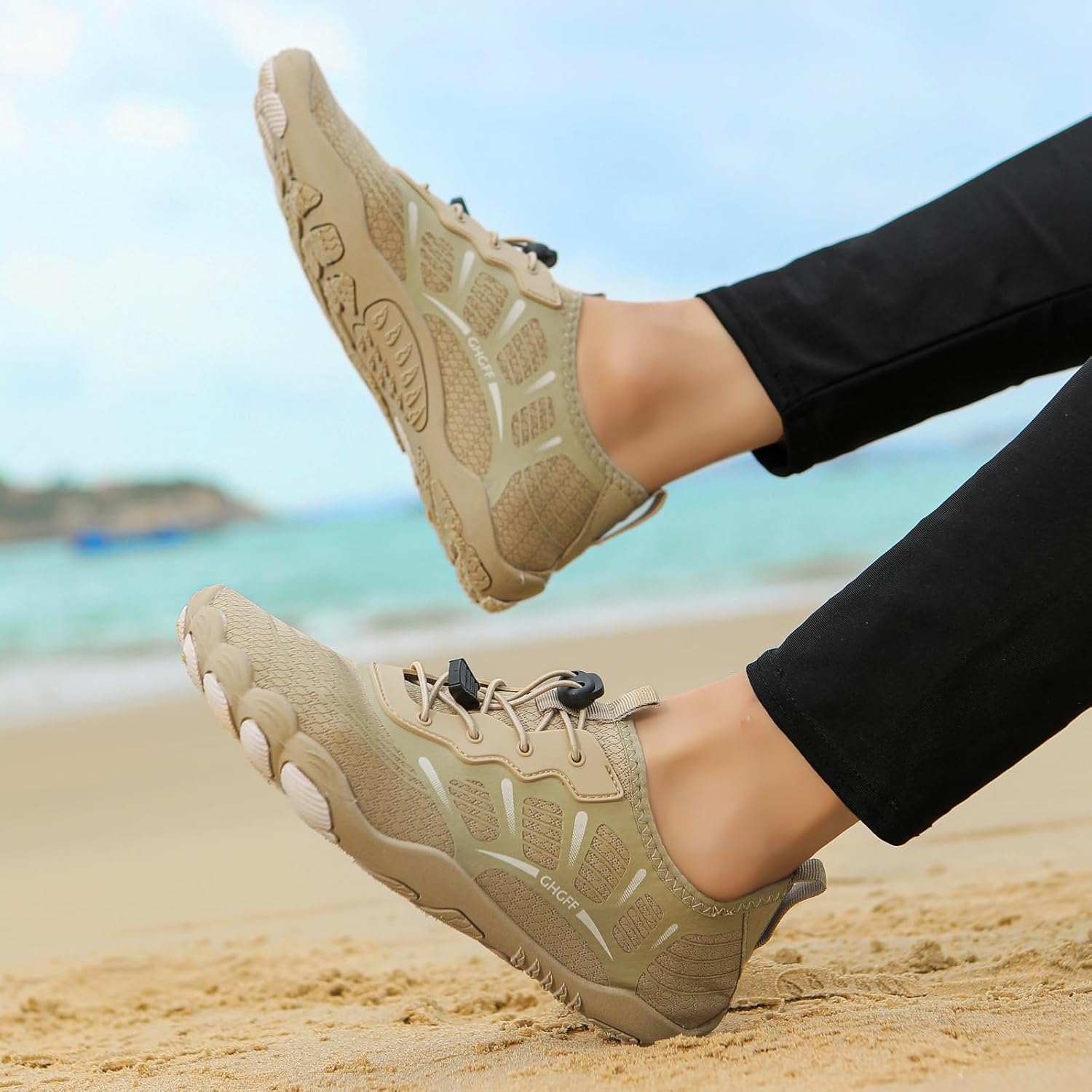 Кроссовки Hike Barefoot для женщин и мужчин, дышащие, с регулируемыми шнурками, нескользящие, спортивная обувь для тренировок, фитнеса, занятий на открытом воздухе и в помещении, для лодок, рыбалки, дайвинга и серфинга Ayziemezm, бежевый — фото 3