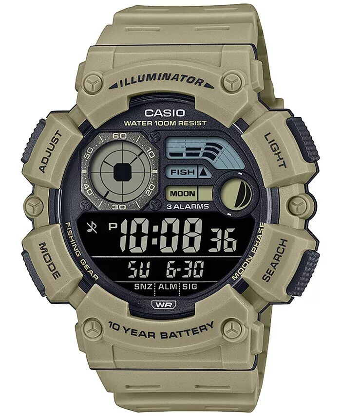 

Мужские цифровые часы с коричневым ремешком из смолы, 50 мм Casio, бежевый