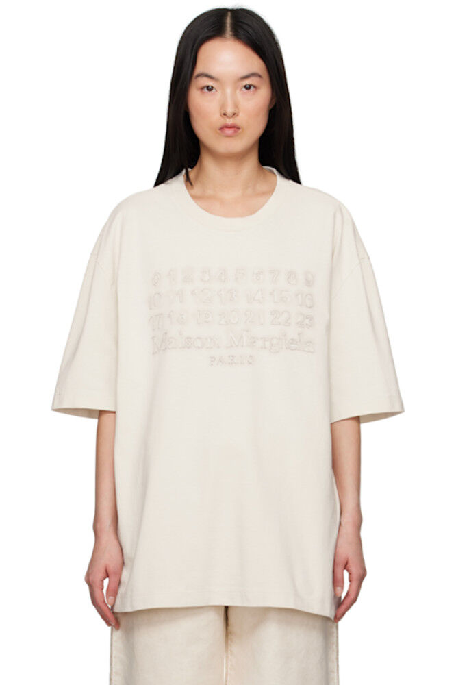 

Футболка Ringspun бежевого цвета с вышитым логотипом Maison Margiela