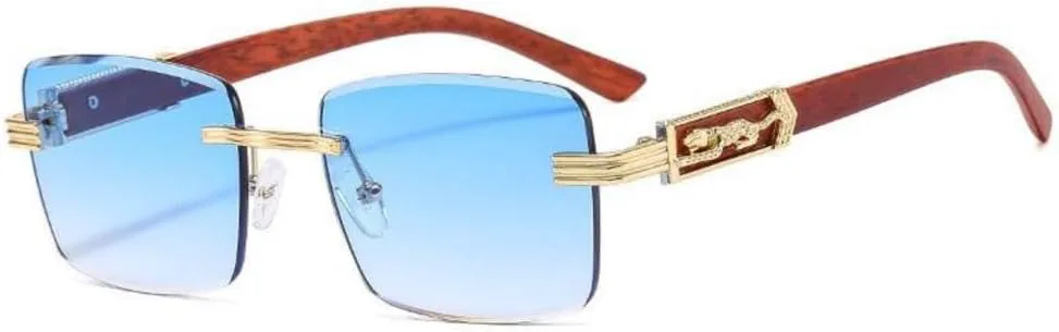 

Винтажные квадратные солнцезащитные очки без оправы 2027 года для мужчин и женщин, солнцезащитные очки с леопардовым принтом, очки UV400 MTZJH, C5 Gold Blue