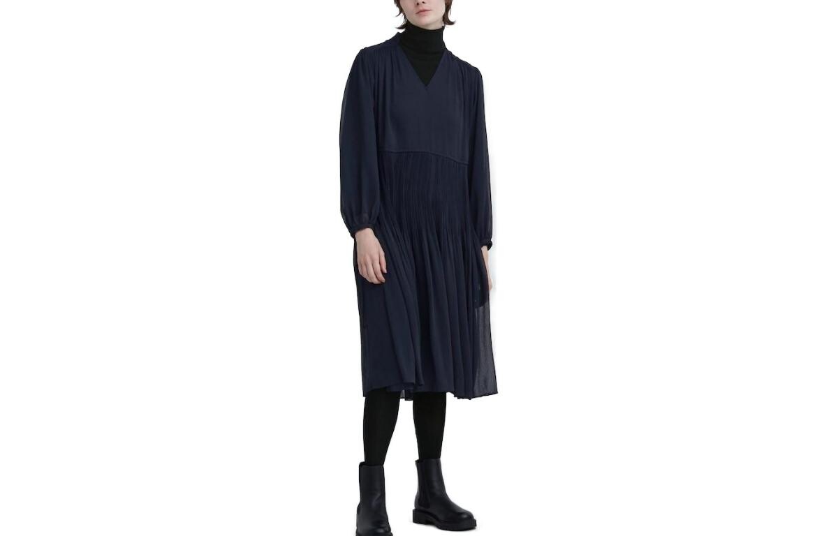

X Clare Waight Keller Cobranded Collection Платье с длинными рукавами для женщин, цвет темно-синий Uniqlo
