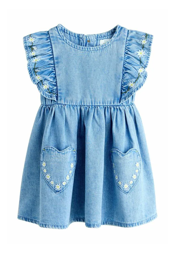 Джинсовое платье прямого кроя с рукавами-оборочками Next, Mid Blue Denim