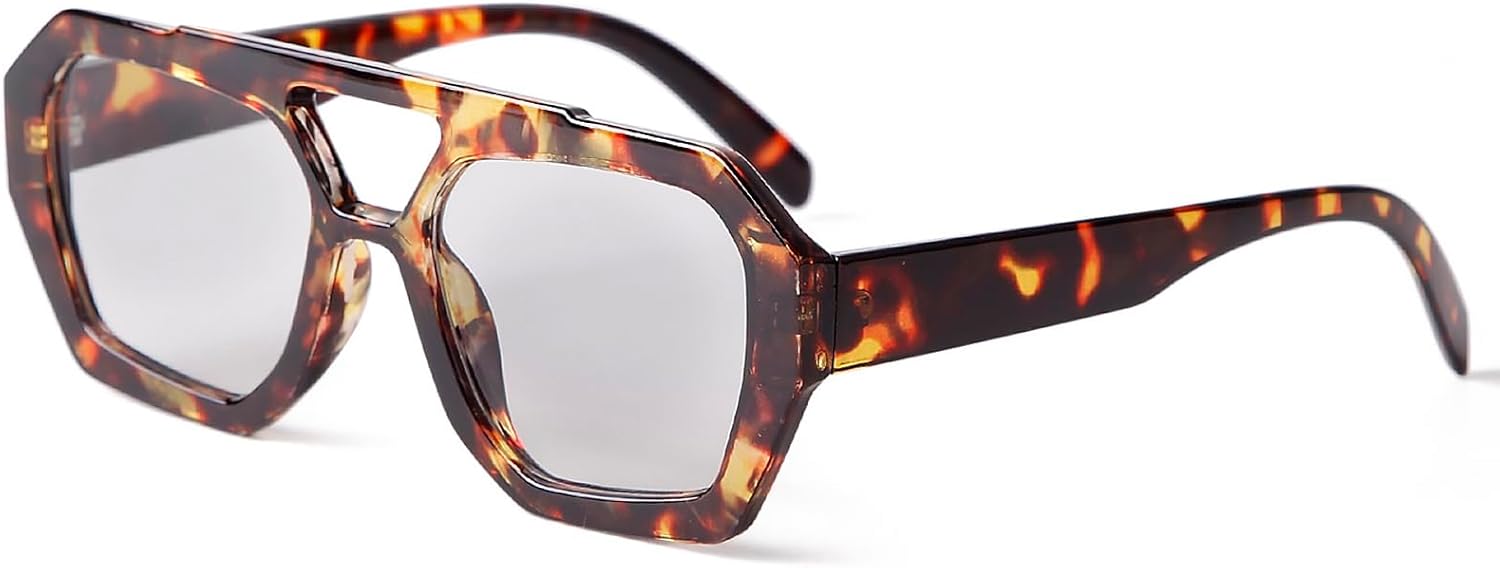 

ADE WU Модные солнцезащитные очки-авиаторы для женщин и мужчин, ретро-винтажные, большие, в стиле 70-х, массивные, в стиле «пилот», Tortoise Shell Frame / 80% Clear Lense