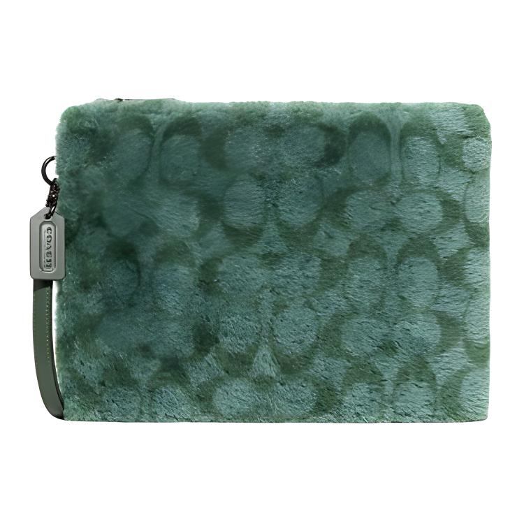 

COACH Сумка на запястье клатч большая women's green из шерсти и перчаточной кожи