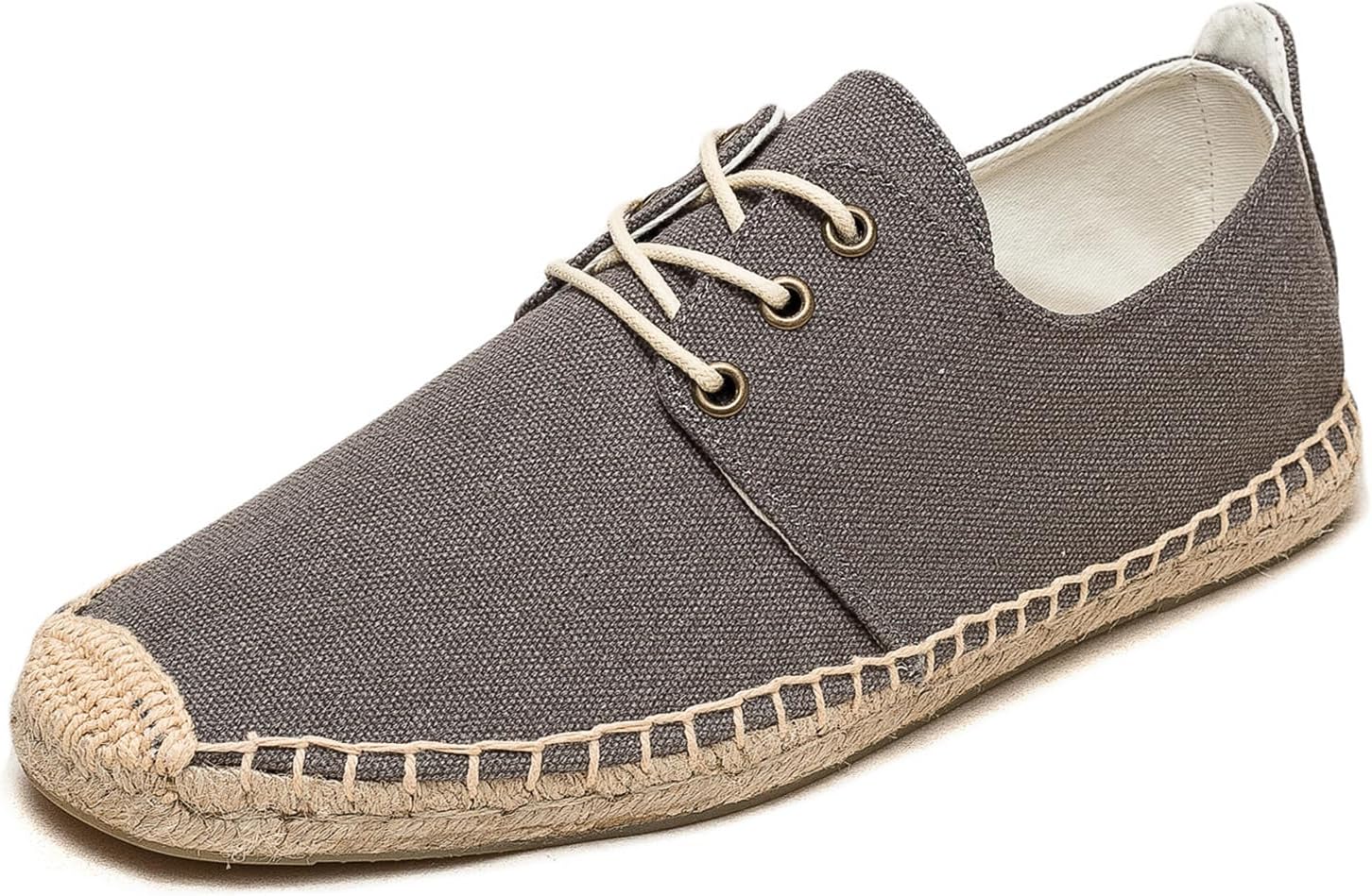 

Эспадрильи на шнуровке Eobzunu для мужчин, мужские кроссовки, повседневные удобные туфли из льна и веганского парусинового материала, мужские балетки для лета, весны, осени и любого случая, серый