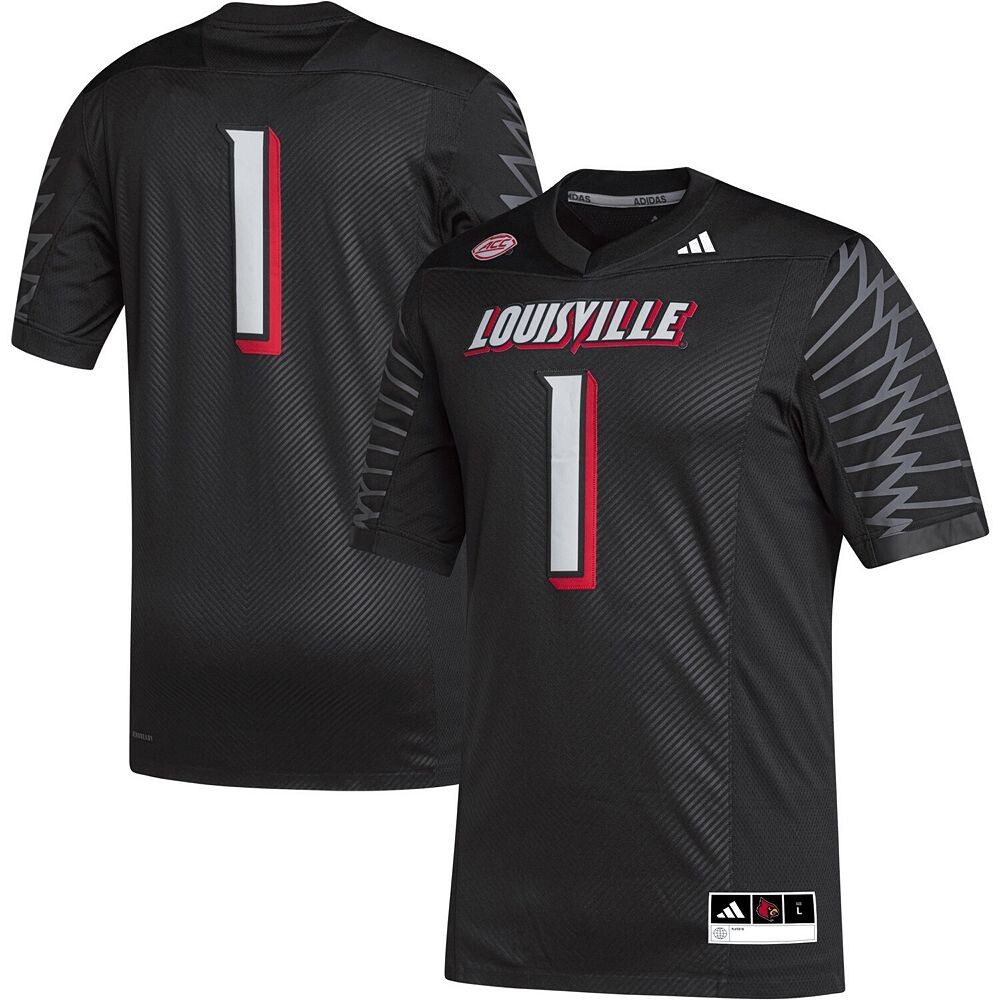 Мужская футбольная майка adidas #1 черного цвета Louisville Cardinals Premier Adidas, цвет Lou Black — фото 2