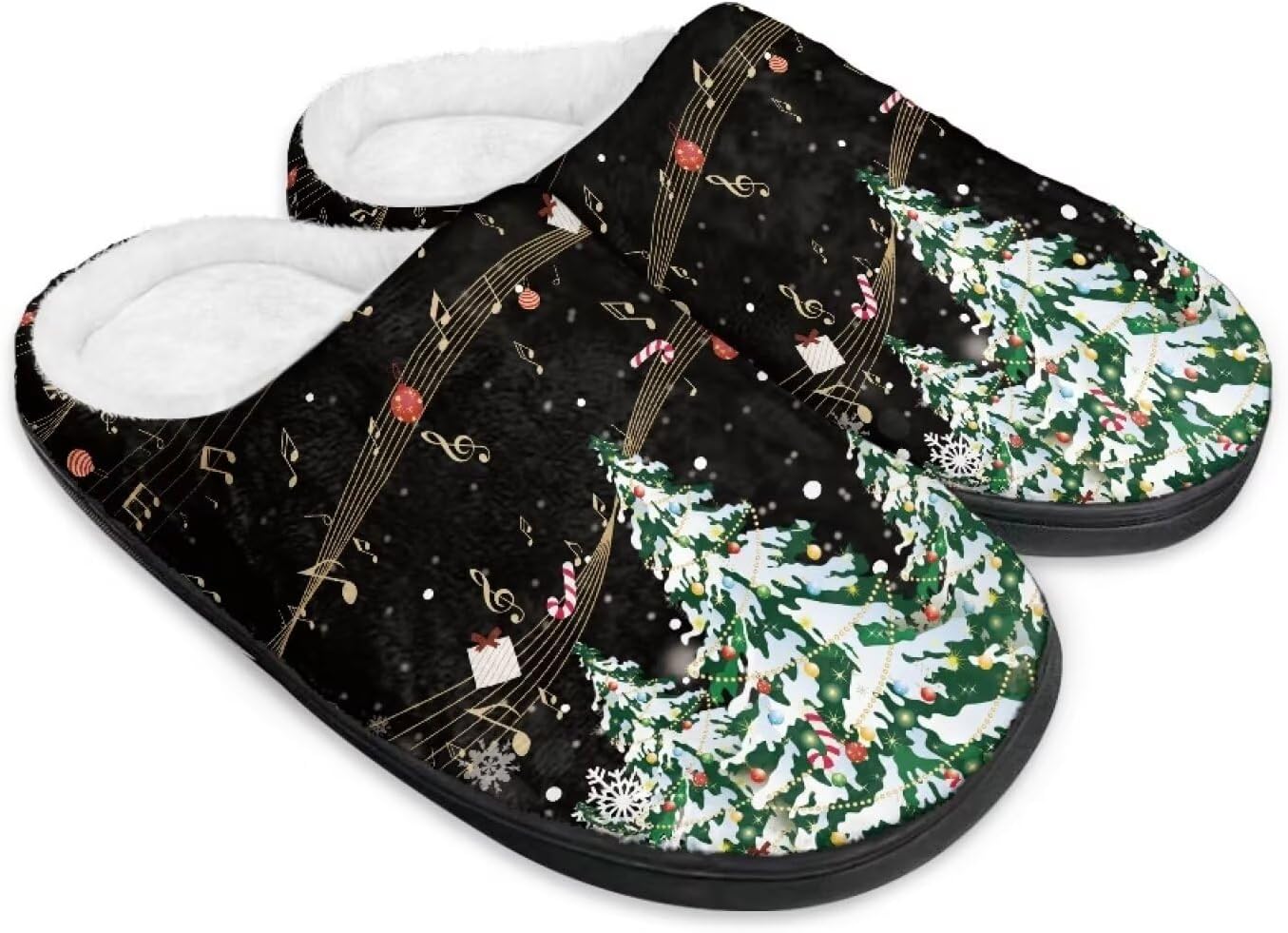 

Зимние домашние тапочки Pzuqiu для женщин и мужчин, легкие, без шнурков, мягкие, размеры 34-50, Xmas Tree Music Note