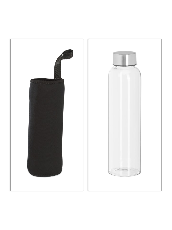 

Relaxdays 6 бутылок для воды прозрачного/черного цвета - 500 мл