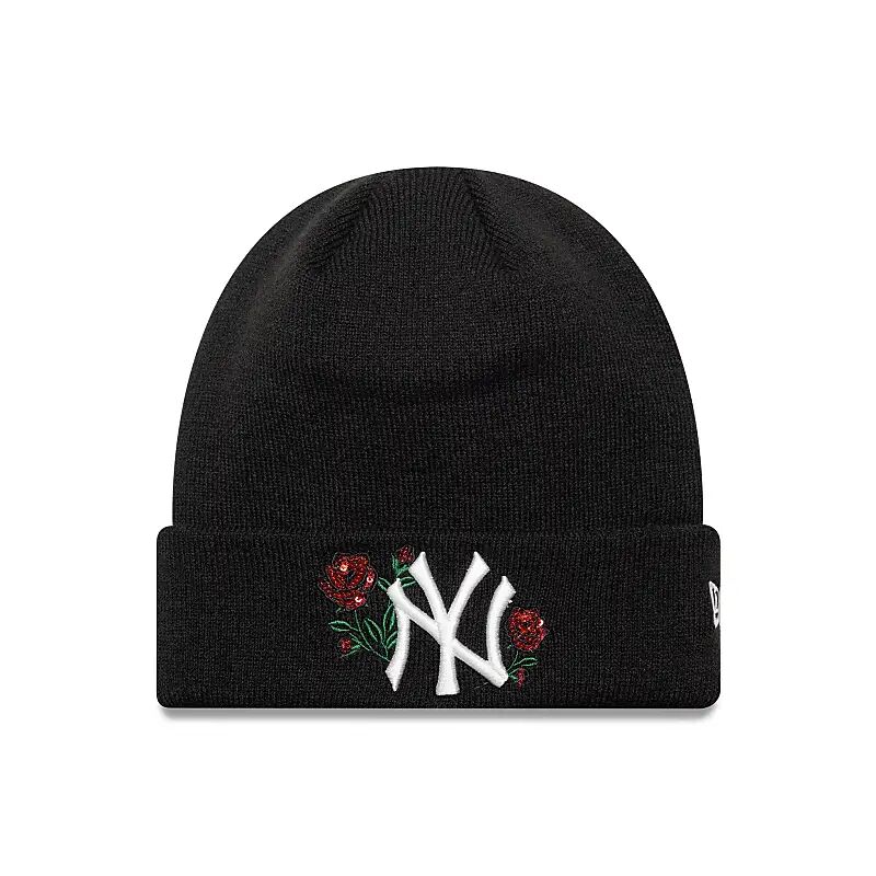 

Женская шапка-бини New Era NY Yankees с логотипом в виде розы и пайетками, черная