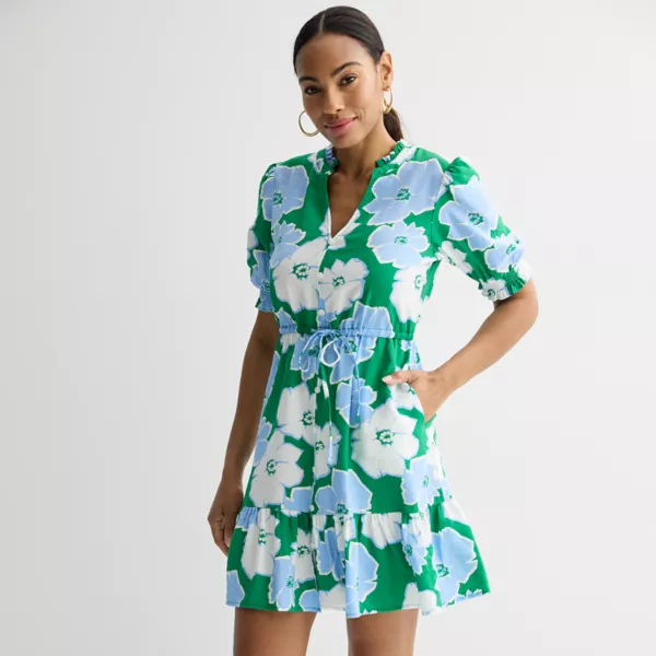 

Женское платье с воротником-стойкой и завязкой на талии Sonoma Goods For Life, цвет green peri floral