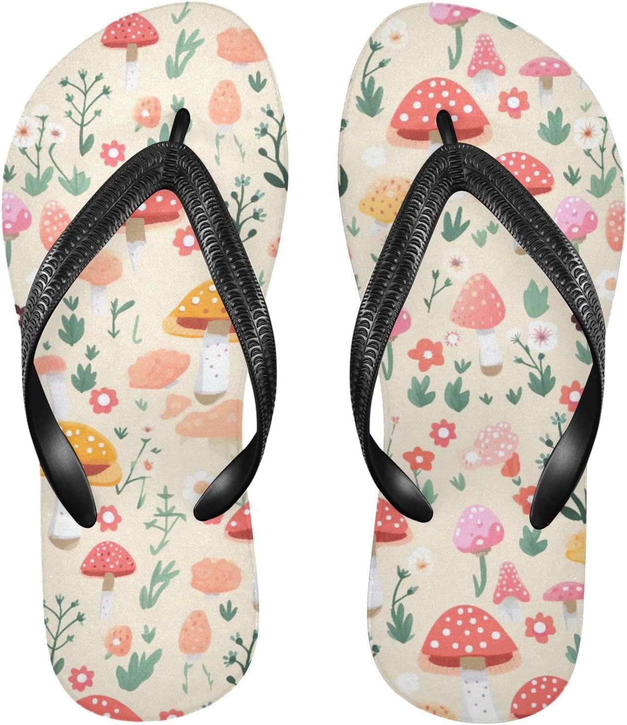 

Цветные шлепанцы с рисунком грибов и листьев, пляжные шлепанцы для душа, резиновые нескользящие летние тапочки, обувь для мужчин и женщин для прогулок Sinestour, Colorful Mushrooms Leaves