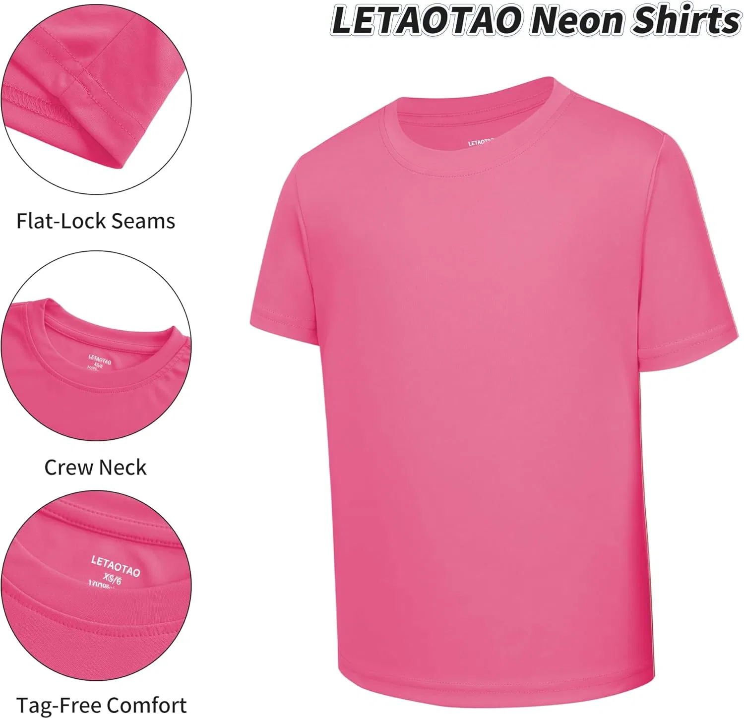 Детская футболка с защитой UPF 50+, LETAOTAO, Hot Pink — фото 3