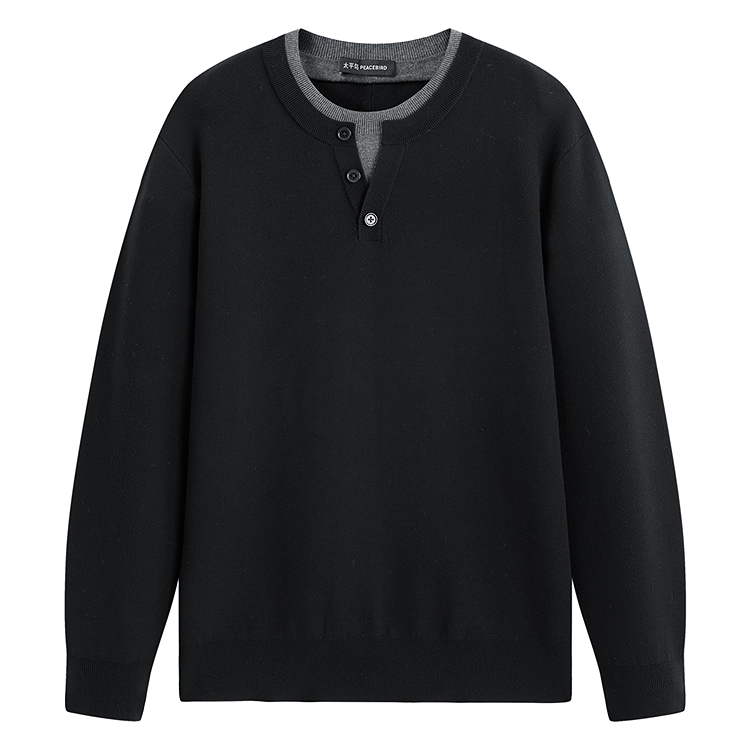 

PEACEBIRD MEN Свитер мужской Black 1 Henry Collar Moderate