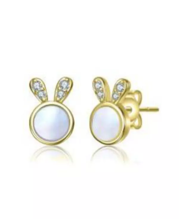

Серьги-Гвоздики в форме кролика с покрытием из 14-каратного золота, перламутра и прозрачных кубических цирконий Gigigirl, gold