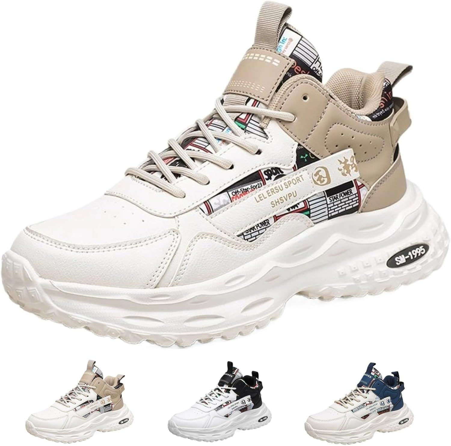 

Высокие массивные кроссовки для мужчин, нескользящие, удобные, модные, повседневные, для бега, спортивные, уличные, для ходьбы Macefil, коричневый/бежевый