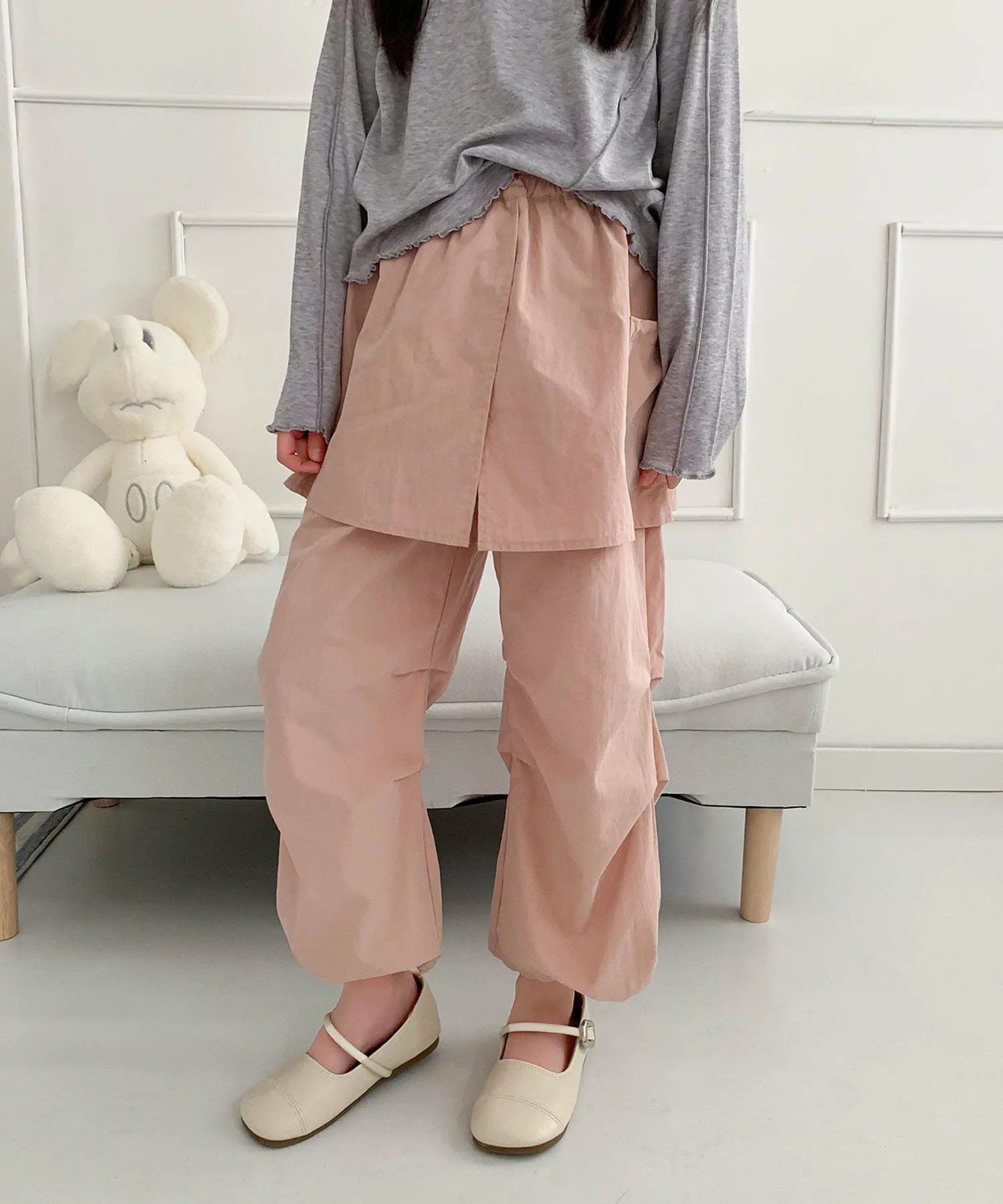 Детские широкие брюки с многоярусной расклешенной юбкой Aimoha Kids, pink — фото 3