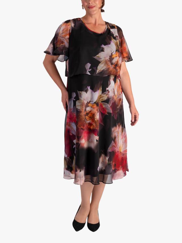 

Платье из шифона с принтом орхидеи и многослойной юбкой chesca, Black/Multi