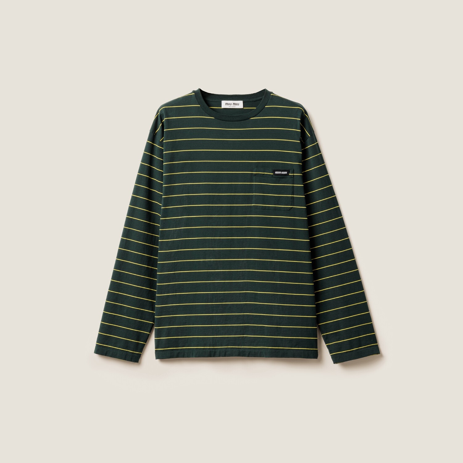 

Футболка из хлопкового трикотажа с длинными рукавами MIU MIU, бутылочно-зеленый/желтый