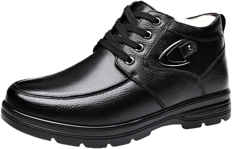 

Мужские высокие зимние утепленные теплые повседневные кожаные ботинки, большого размера, с мягкой подошвой, мягкой поверхностью, износостойкие и противоскользящие Clolinde, черный