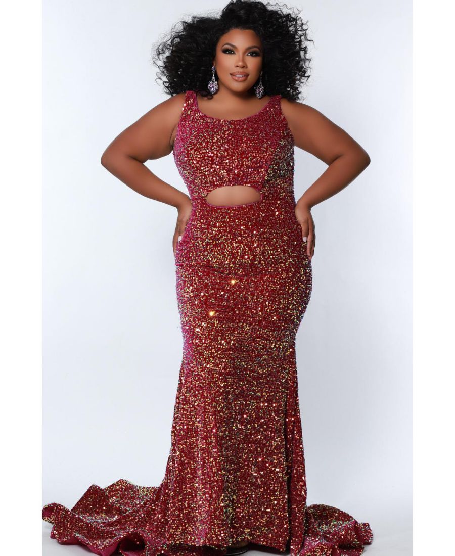 

Женское стильное вечернее платье из бархата с пайетками и вырезами Johnathan Kayne for Sydney's Closet, Purple passion