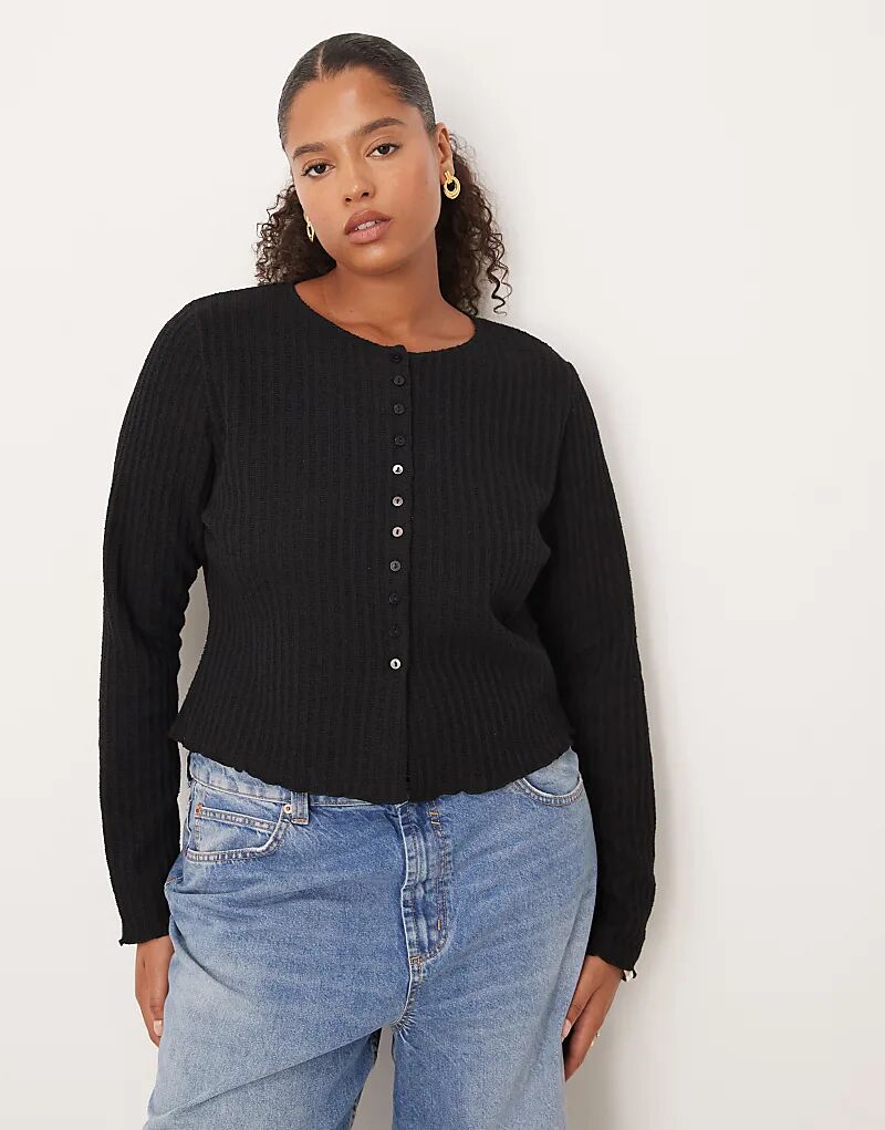 

Лонгслив с длинными рукавами ASOS DESIGN Curve, текстурированный, с пуговицами, черный