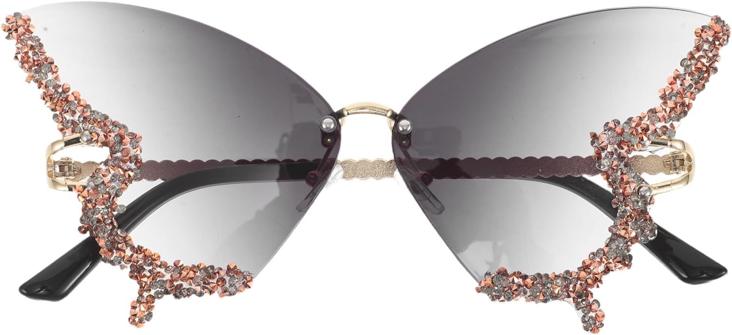 

Модные солнцезащитные очки в форме бабочки без оправы с блестящими бриллиантовыми вставками, легкие, из пластика, идеально подходят для женщин, для дней рождения, фестивалей и повседневной носки Hemobllo, Multi