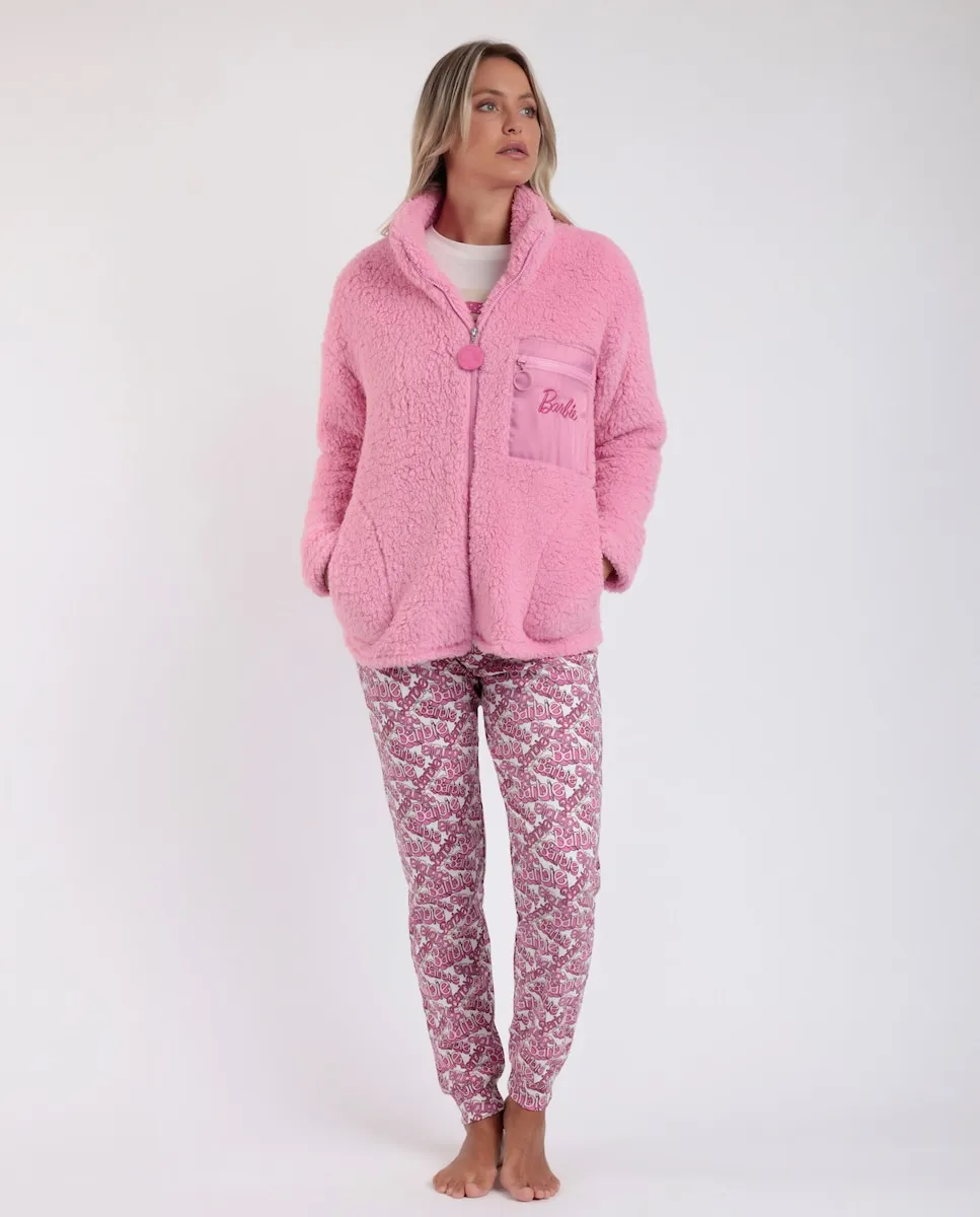 

Женский халат с длинными рукавами из теплой ткани розового цвета Barbie