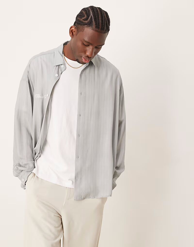 

Рубашка оверсайз ASOS DESIGN с вышивкой в серую полоску