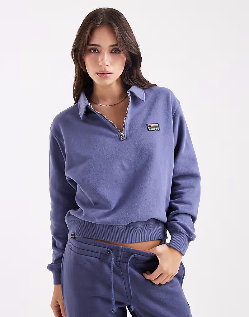 

Джемпер Athletic с воротником и застежкой-молнией на половину длины, темно-синий Superdry