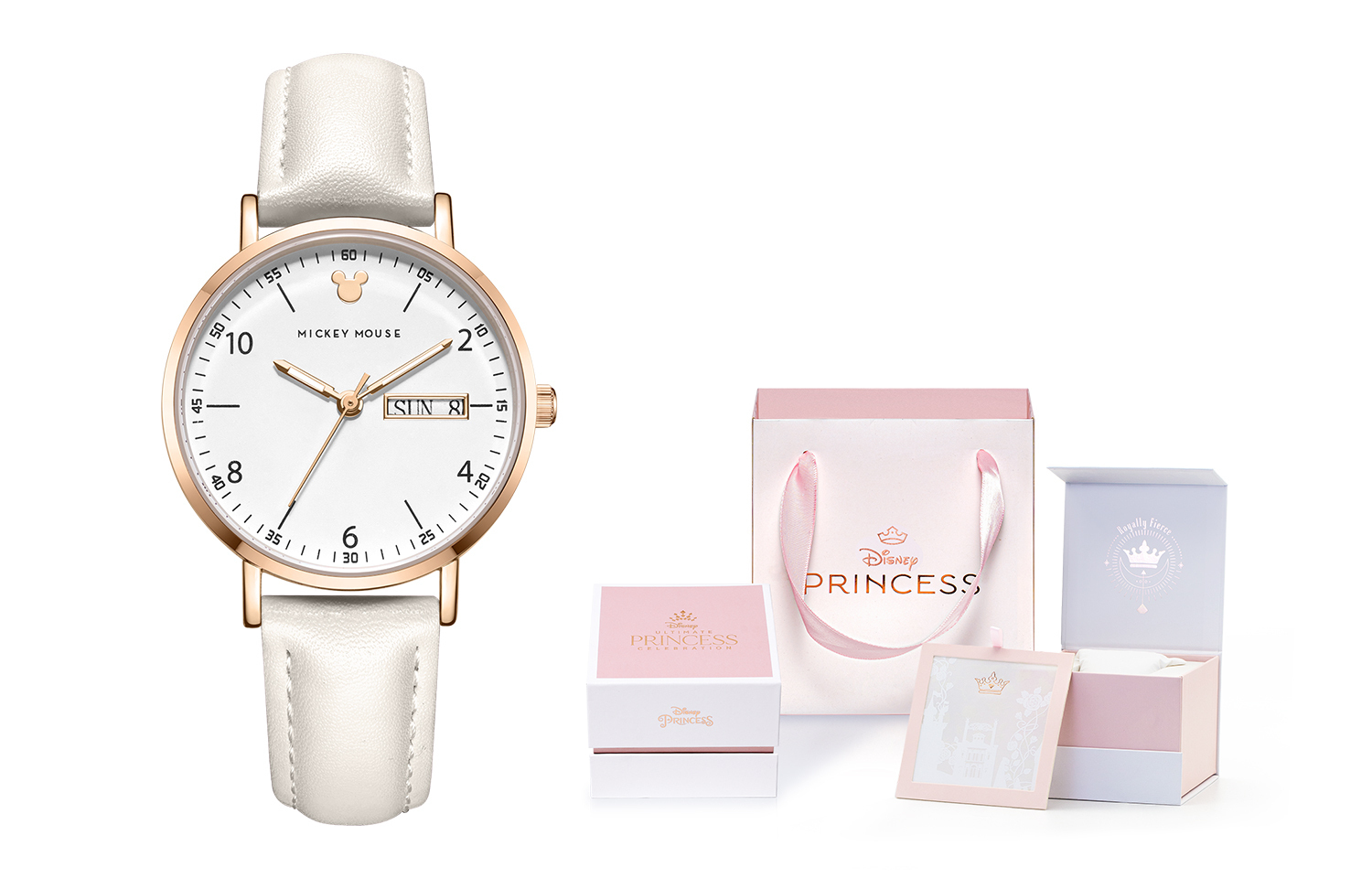 

Disney Часы Mickey Quartz Movement Leather Strap Watch Women's Watch White Dial, MK-11319W[Princess Box]