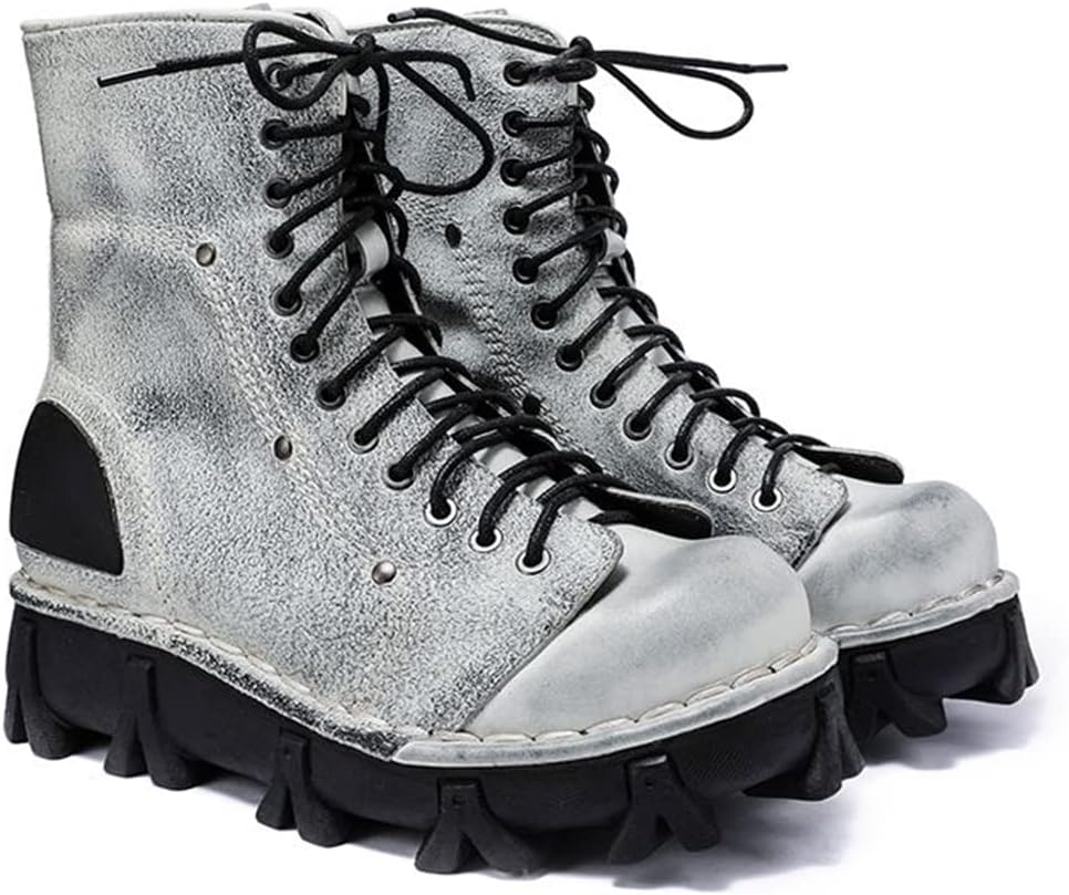 

Мужские ботинки с круглым носком, низким каблуком и шнуровкой, армейские короткие ботильоны, модные панк-винтажные кожаные туфли Hfuhlk, серый