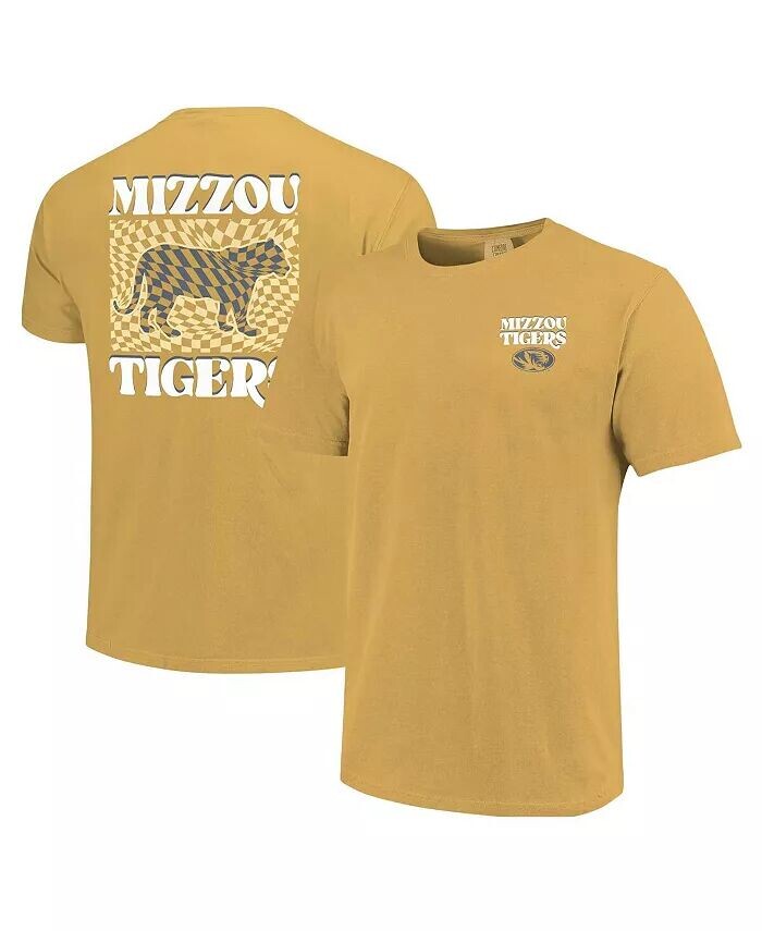 

Женская золотая футболка Missouri Tigers Comfort Colors с клетчатым талисманом Image One