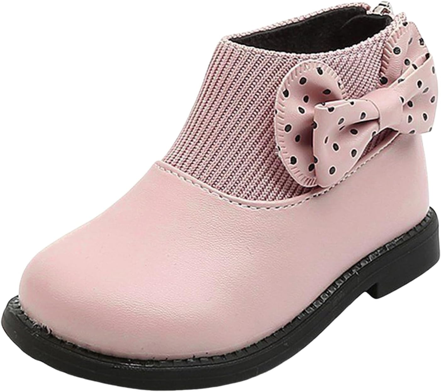 

Детские модные ботильоны для девочек с бантом, кожаные с трикотажной манжетой, круглым носком, массивным каблуком низкой высоты, короткие туфли для детей, нескользящие, водонепроницаемые, удобные для малышей и старших детей Zspzx, розовый