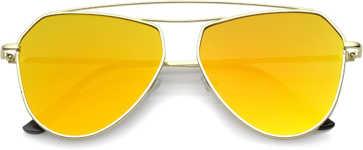 

Солнцезащитные очки-авиаторы zeroUV в современной металлической оправе с двойной перемычкой, цветными зеркальными плоскими линзами, диаметр линз 52 мм, Gold / Orange Mirror