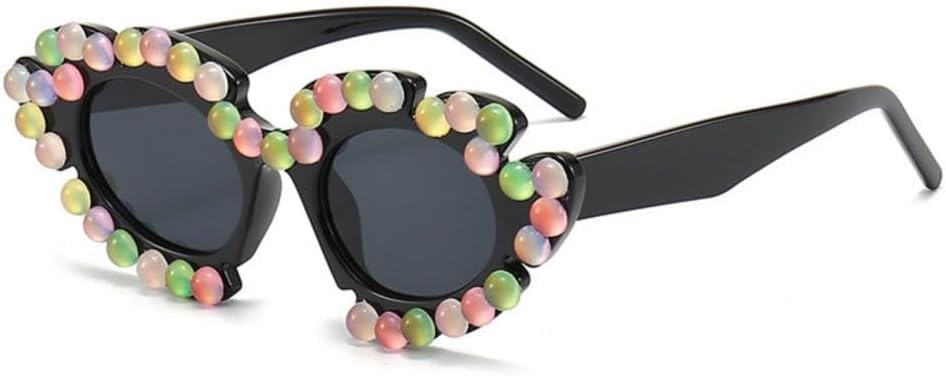 

Разноцветные солнцезащитные очки с жемчужными ромашками для женщин/мужчин, в форме сердечек, «кошачий глаз», для вечеринок, очки с защитой от УФ-излучения UV400 MTZJH, 1