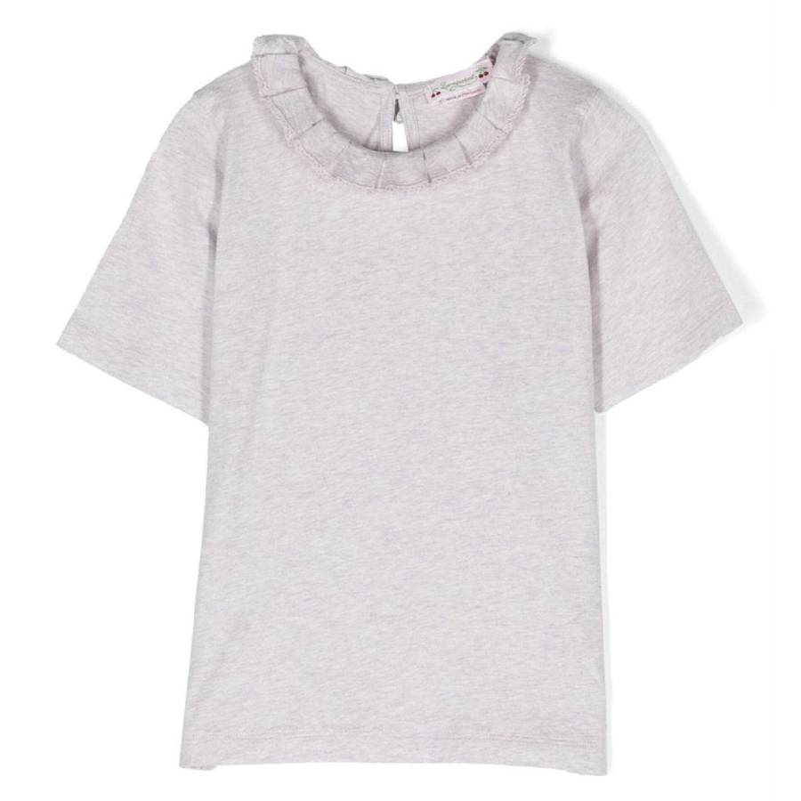 

Bonpoint Kids Clea Футболка из хлопка с плиссированным воротником, Parme Clair