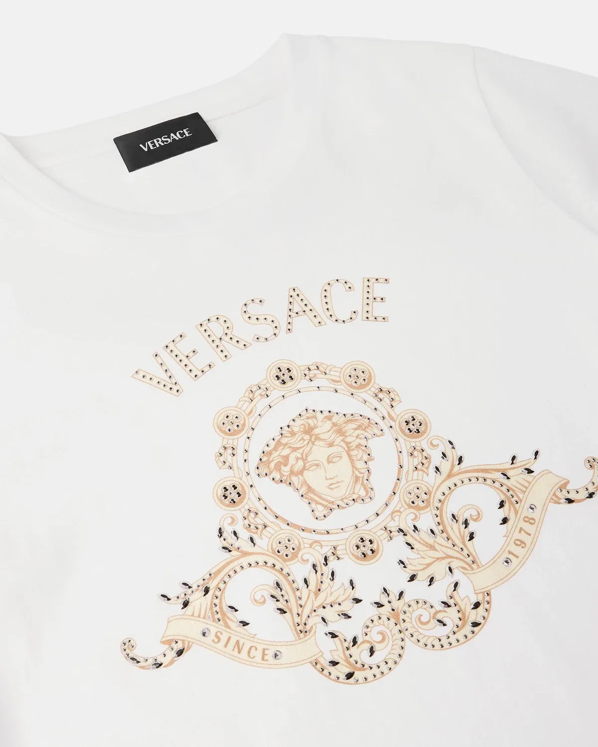 Детская украшенная футболка из хлопкового джерси с принтом VERSACE, белый — фото 4