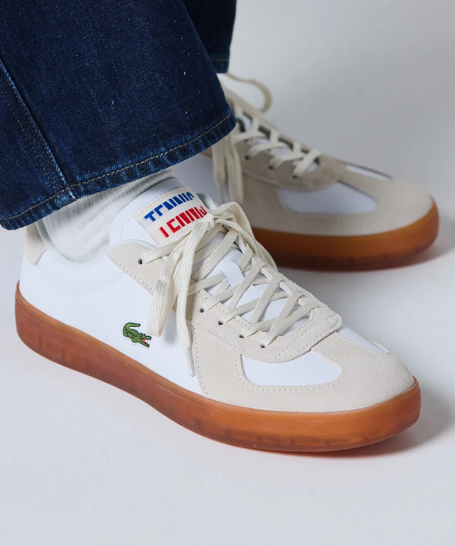 Мужские кожаные кроссовки с замшевыми вставками LACOSTE BASESHOT PRO серые — фото 2