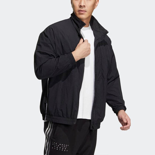 Куртка adidas Solid Color Minimalistic Alphabet Printing Casual Sports Stand Collar Woven Unisex Black Jacket, черный — фото 4