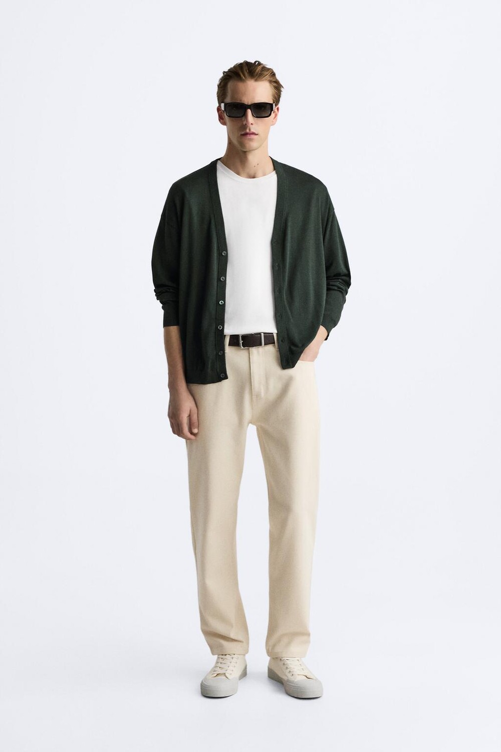 

Брюки из текстурированного хлопка ZARA, цвет tobacco